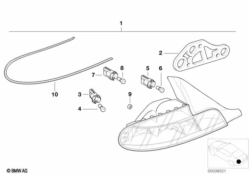 Junta luz trasera pared lateral derecha OEM 63218386162 para BMW Z3 E36 (1995-2000). Original BMW.