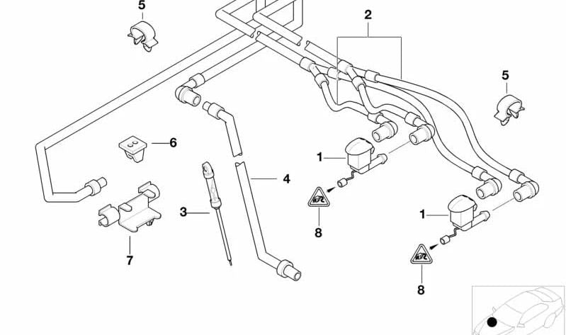 Tubo de lavado del depósito limpia OEM 61668361041 para BMW E39 {520d, 520i} modelos compatibles. Original BMW.