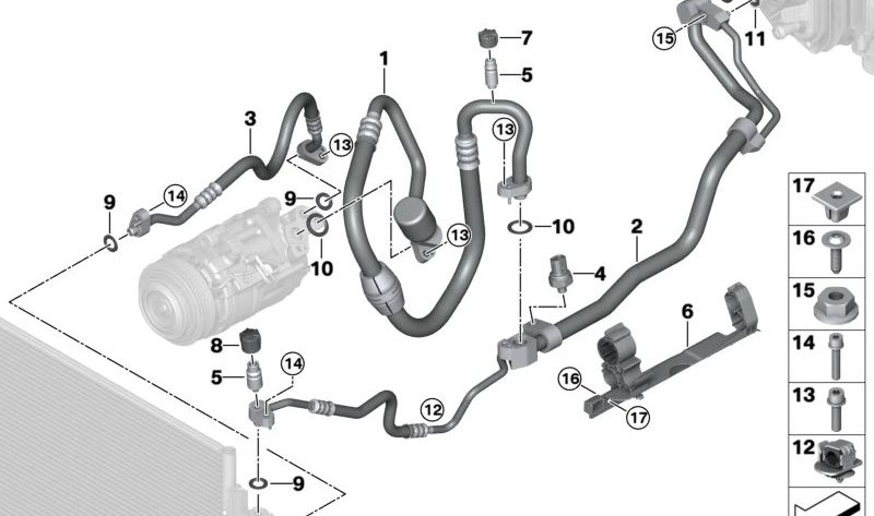 Clip de sujeción de conductos OEM 64506814574 para BMW G30N, G31N, G32N, G11N, G12N, G70, G14, G15, G16. Original BMW.