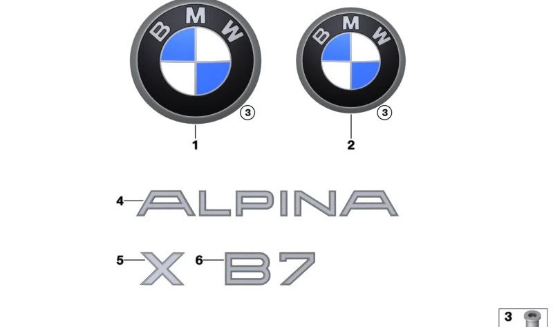 "Alpina" rear emblem OEM 51008025862 for BMW F06, F06N, E65, F01, F01N, F02, F02N, G12, G12N, G16, G07, G07N, E52. Original BMW.