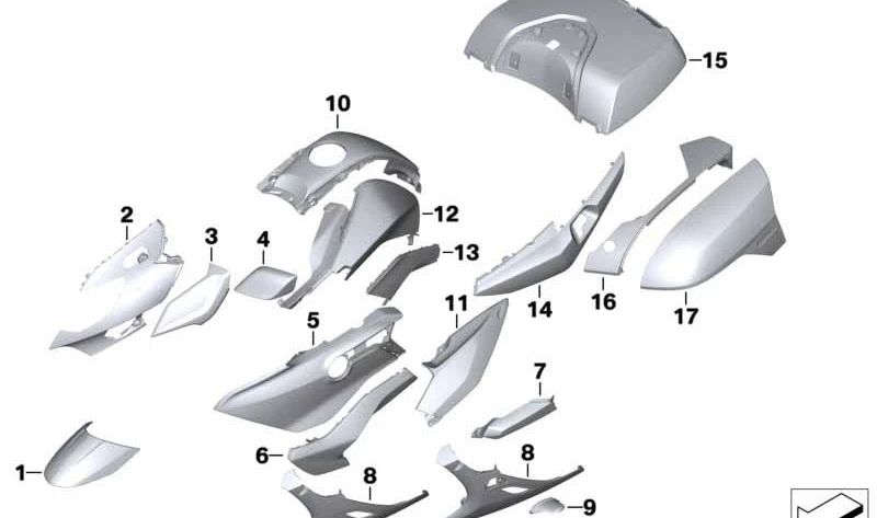 Carcasa exterior tapa de la Topcase Ebony-Met OEM 46548392865 para BMW Motorrad K1600 GTL, K1600 GT... y más. Original BMW Motorrad.