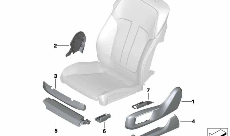 Tapa embellecedora interior asiento izquierdo OEM 52107990415 para BMW G11, G11N, G12, G12N. Original BMW.