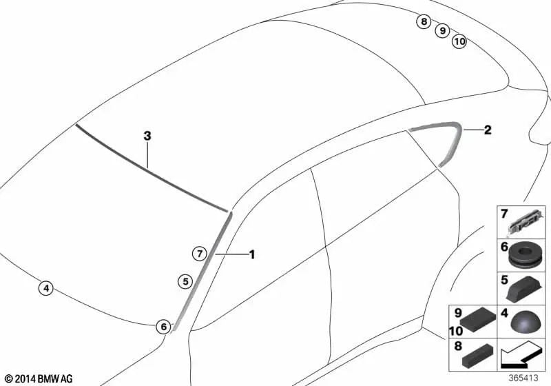 Moulage de la fenêtre côté arrière gauche pour BMW X6 F16 (OEM 51377317827). BMW d'origine