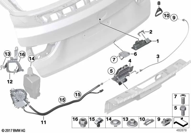 Fechadura da tampa do porta-malas OEM 51247397630 para BMW Série 3 F34 GT, F34 GT LCI, X6 F16, X6 M F86. BMW genuíno.