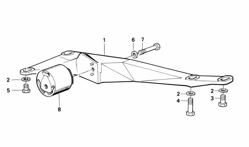 Travesaño de soporte de transmisión OEM 23711130315 para BMW E30 325i xDrive (todos los modelos con cambio manual o automático y tracción total). Original BMW.