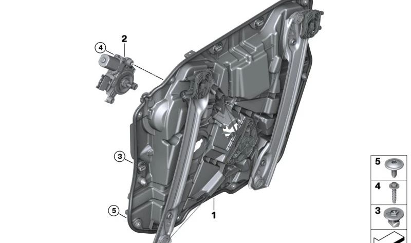 Soporte de puerta delantera derecha OEM 51335A620E8 para BMW U11, U12, U10. Original BMW.