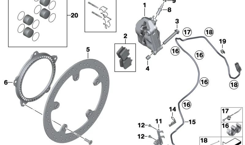 Disco de freio dianteiro com rebite OEM 34117723493 para BMW Motorrad S 1000 RR (K46), S 1000 R (K47). Originais BMW Motorrad.