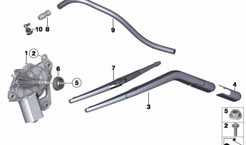 Difusor de lavaparabrisas trasero OEM 63252755545 para MINI Clubman R55 y R55 LCI. Original MINI.