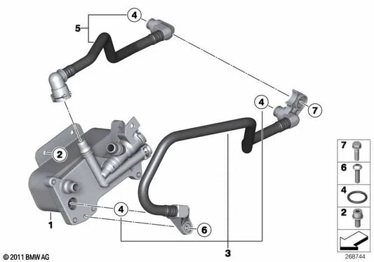Linha de resfriamento de óleo de transmissão dianteira para BMW F07, F10, F11, F18 (OEM 17227619744). BMW original
