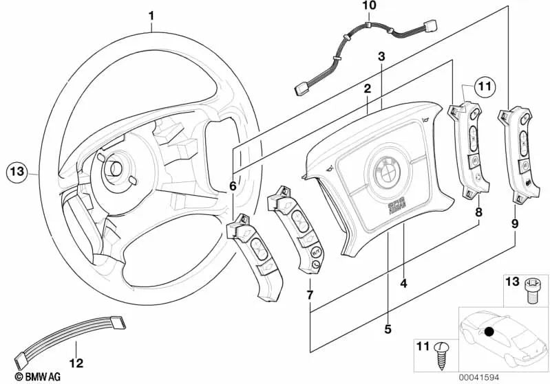 Geschwindigkeitsschalter und Lenkradheizung für die BMW 7 E38 -Serie (OEM 6131692853). Original BMW