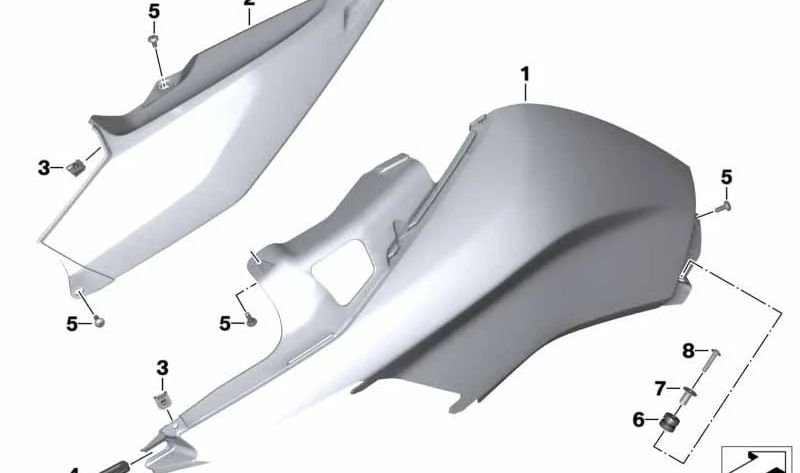 Cubierta lateral del depósito inferior derecha OEM 46637727444 para BMW Motorrad K 1600 GT, GTL y GTL Exclusive (KK48). Compatible con modelos fabricados entre 2010 y 2016. Recambio original BMW Motorrad.