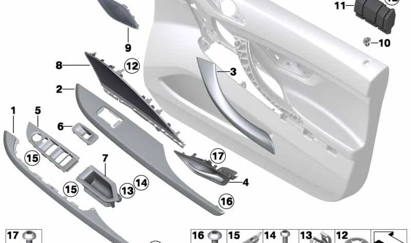 Embellecedor de puerta aluminio cepillado izquierdo OEM 51417291391 para BMW F06 (Serie 6 Gran Coupé). Original BMW.
