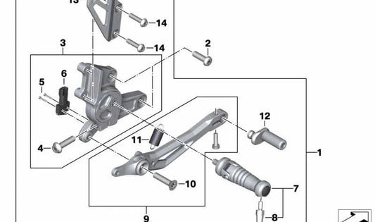 Rechte Wiederholung von OEM 46711542534 für BMW R Ninet -Motorräder, r neun rein, r Ninenet Scrambler, R Ninenet Urban G/s. Originaler BMW Motorrad.