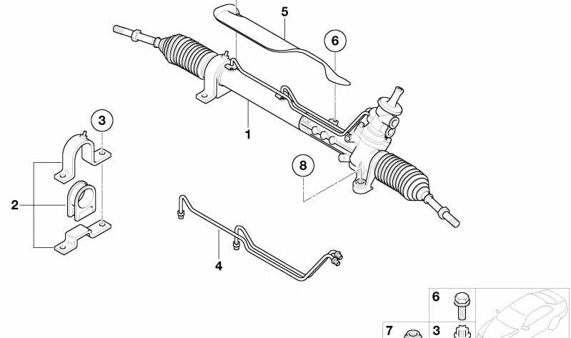 Kit de fijación para engranaje de dirección OEM 32106777528 para MINI R50, R53, Cabrio R52. Original MINI.