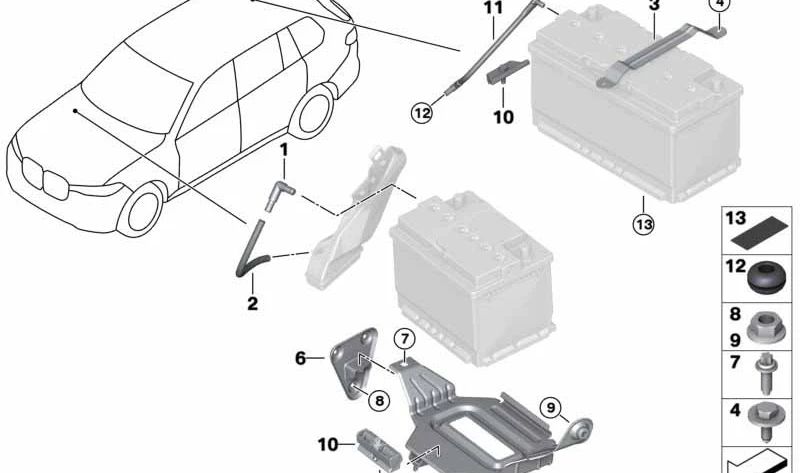 Soporte de sujeción batería OEM 61216819639 para BMW G07, G07N. Pieza original BMW.
