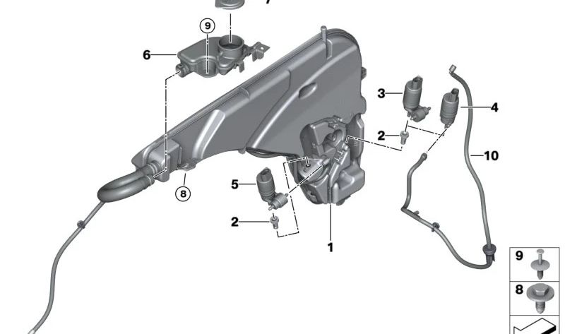Depósito líquido limpiaparabrisas OEM 61667483867 para BMW X5 (F95, F95N, G05, G05N, G18, G18N), X6 (F96, G06) y X7 (G07, G07N, XM G09). Original BMW.