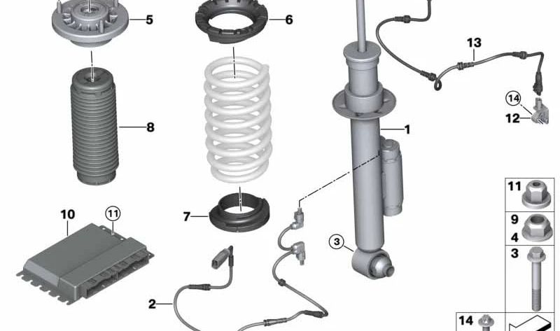 Assorbitore di shock destro VDC OEM 3710688688 per BMW G30, G31. BMW originale.
