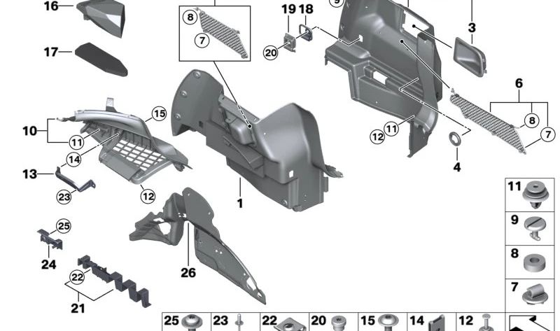 Revestimiento compartimento equipajes derecho OEM 51479812314 para MINI Cooper D R56, Cooper R56, Cooper ALL4 R61... y más. Original MINI.