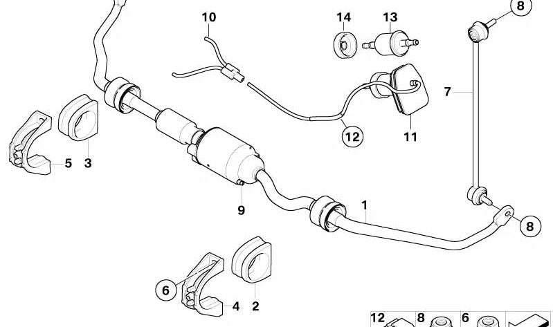 Soporte estabilizador OEM 31356757099 para BMW E60, E61, E63, E64, E65, E66. Original BMW.