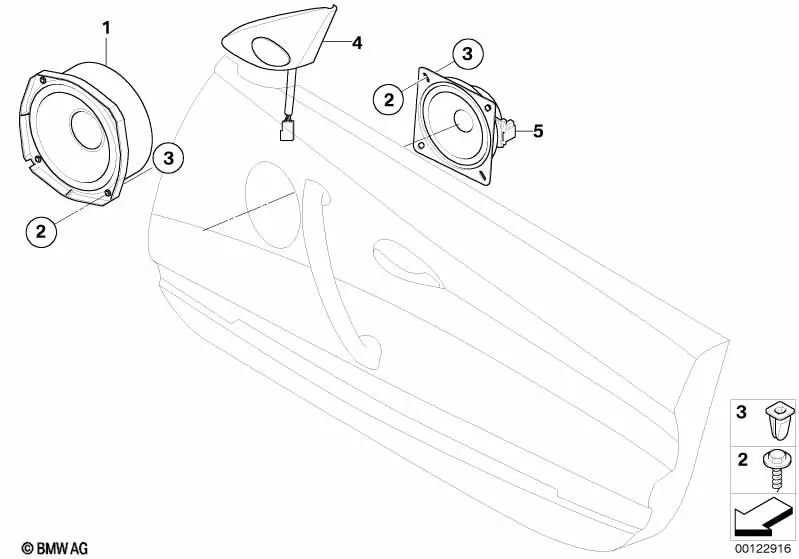 Altavoz de agudos izquierdo para BMW Z4 E85, E86 (OEM 65139143239). Original BMW.