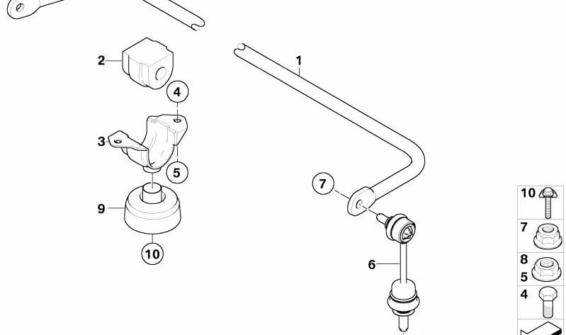 Soporte estabilizador trasero OEM 33506781540 para BMW E60, E61, E63, E64 (todos los modelos 520d compatibles). Original BMW.