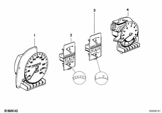 Strumento combinato OEM 62131376643 per BMW E28 518, 520i (1981-1987) ed E24 (1977-1989). BMW originale.