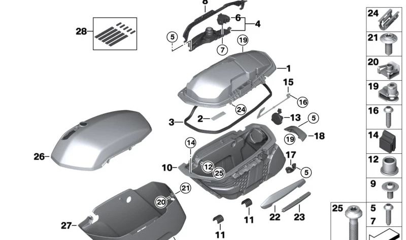 Base exterior de maleta lateral izquierda OEM 46549480281 para motos BMW R 18 B, R 18 Transcontinental, R 18 Roctane, R 18 Roctane 25. Original BMW Motorrad.