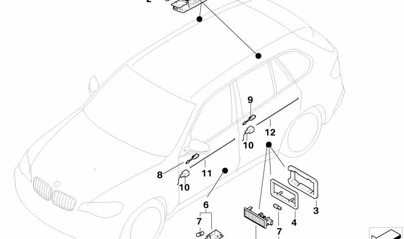 Guía de luz panel puerta trasera izquierda OEM 63319128817 para BMW E70. Original BMW.