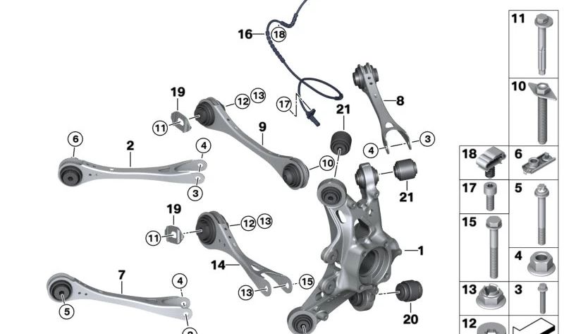 Portador de rueda trasero izquierdo para BMW I12, I12N, I15 (OEM 33336858231). Original BMW