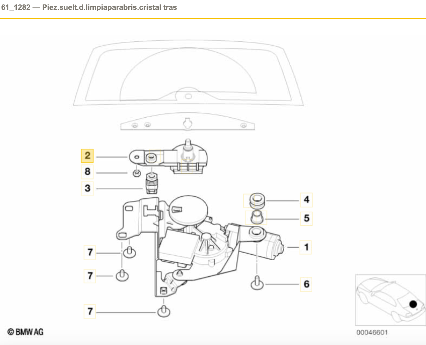 Cojinete de limpiaparabrisas OEM 61628220831 para BMW Serie 3 E46 (316i, 318d). Original BMW.