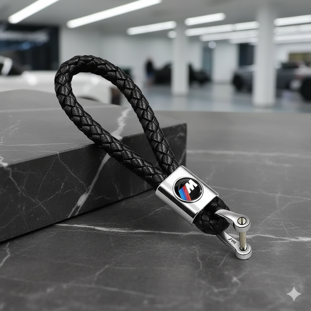 Llavero BMW ///M – Trenzado de cuero negro con enganche metálico