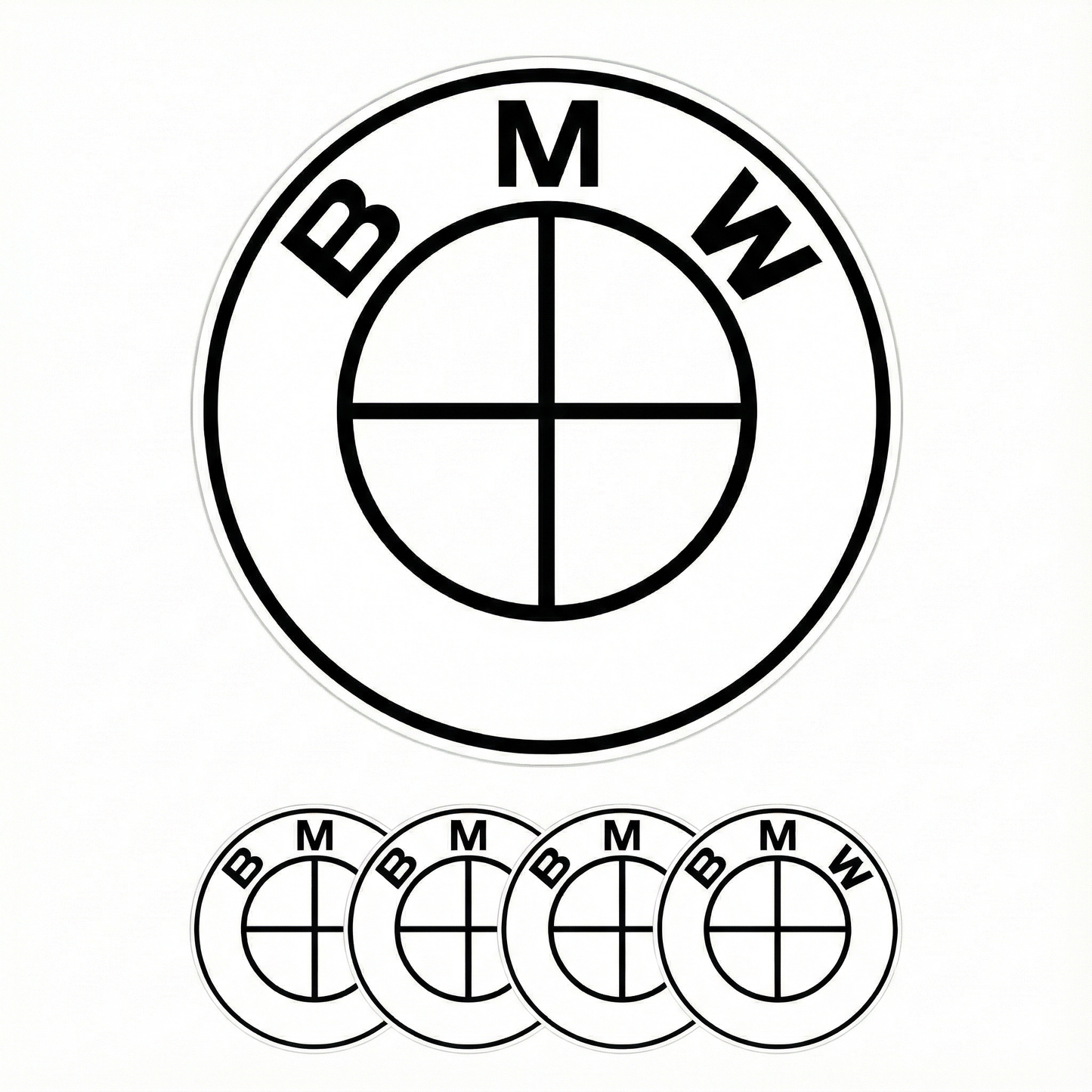 Emblema logo BMW blanco – Insignia capó / maletero 82 / 74 mm · Volante 45 mm · Tapabujes 68 / 56 mm