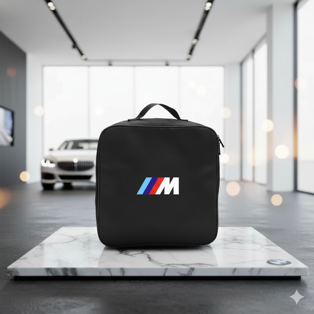 Bolsa de Almacenamiento para Cable de Carga BMW M - Organizador para Cables de Coche Eléctrico en Tela Oxford - Disponible en Forma Circular y Cuadrada
