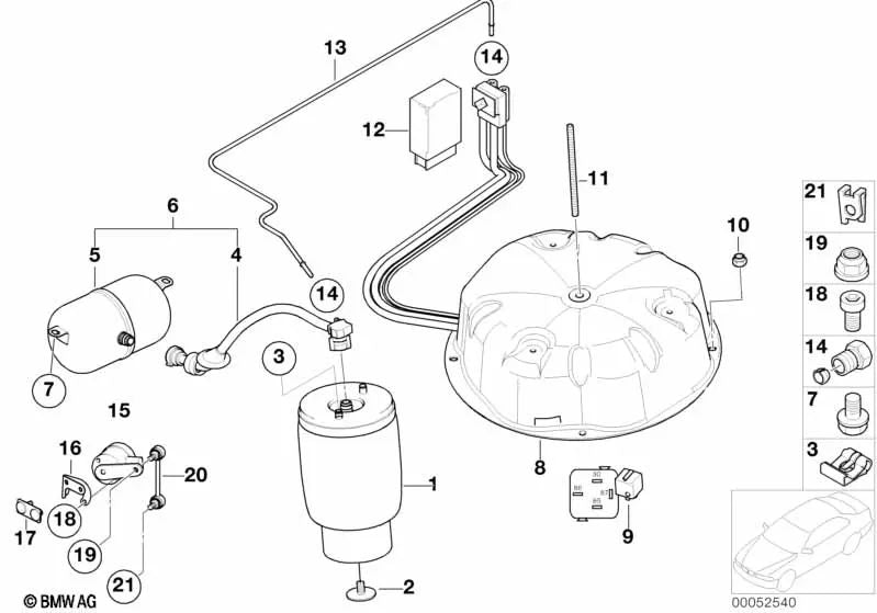 Serbatoio d'aria con linea sinistra per la serie BMW 5 E39 (OEM 37126752287). BMW originale