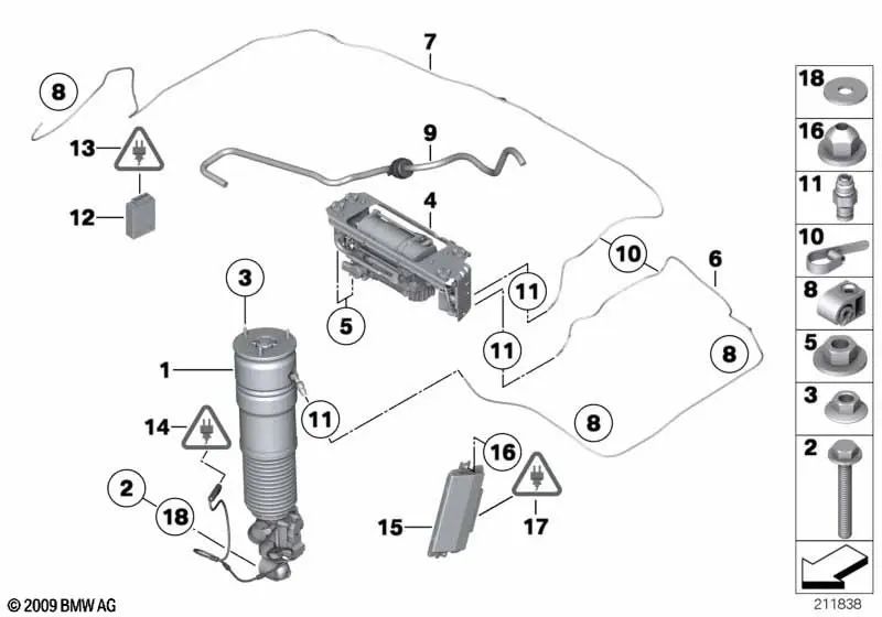Conjunto telescópico do pneu traseiro direito OEM 37126858814 para BMW Série 7 F01, F02. BMW genuíno.