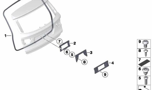 OEM 51767339328 rear gum board for BMW X4 F26 (XDRive20d, XDRive20i, XDRive28I, XDRive30D, M40I). Original BMW.