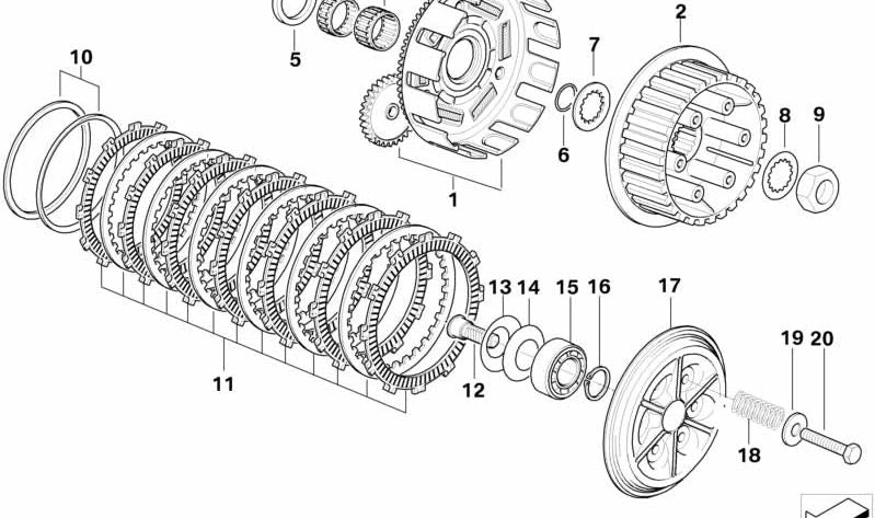 Set molle frizione OEM 21217700412 per BMW G 650 X, G 650 GS, G 650 GS Sertão. BMW Motorrad originale.