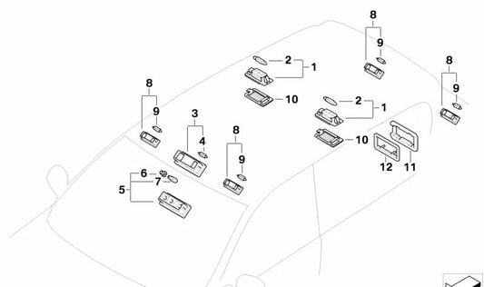 Rear Reading Light OEM 63316974432 for BMW E46, E39, E38, X5 E53. Original BMW.
