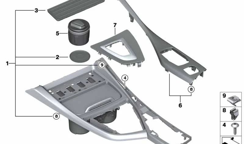 Brilliant Black Black Central Console -Verzierungen für BMW 1 F20N -Serie, F21N -Serie 2 F22, F87N (OEM 51169343847). Original BMW