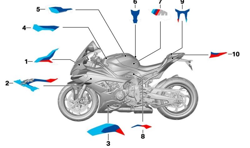 Inscripción de revestimiento lateral izquierdo OEM 51149830083 para BMW Motorrad M 1000 RR. Original BMW Motorrad.