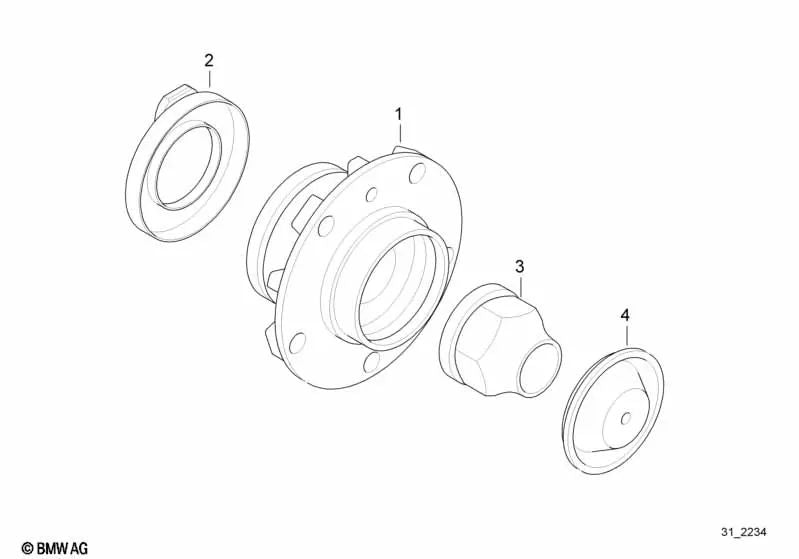 Cubos de rueda con rodamiento delantero para BMW Serie 7 E38 (OEM 31221092519). Original BMW