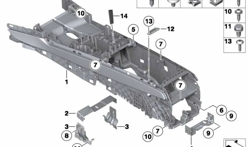 Soporte embellecedor consola central OEM 51169171247 para BMW F01, F02, F04. Original BMW.