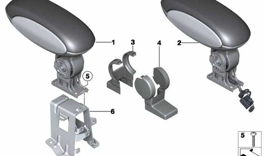 Apoio de braço central dianteiro com compartimento para telefone OEM 51169807778 para MINI Countryman R60. MINI originais.