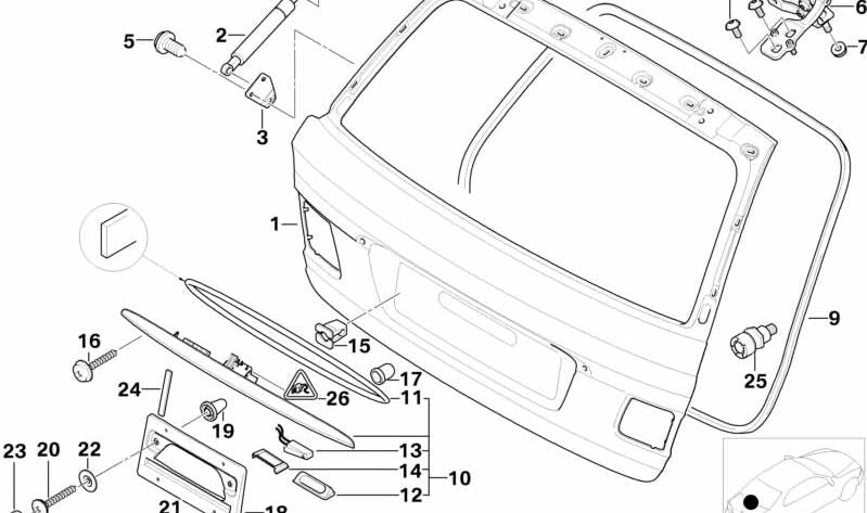 Portamatrículas trasero OEM 51187000814 para BMW F30, F31, F32, F33, F34, F36, F10, F11, G30, G31, X3 F25, X4 F26, X5 F15, X6 F16. Apto para formato US. Original BMW.