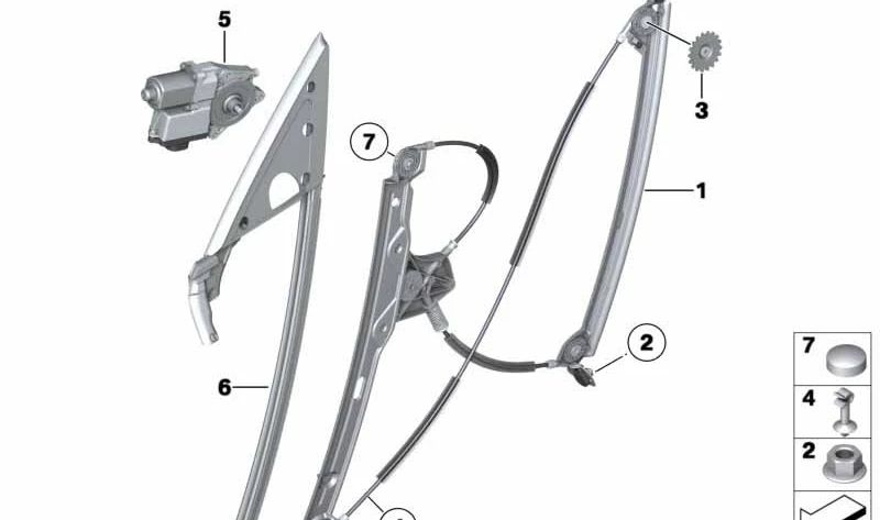 Elevalunas delantero izquierdo sin motor OEM 51337197919 para BMW F07 y F07N. Original BMW.
