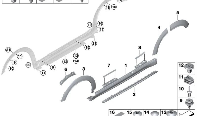 Moldura arco de rueda delantera derecha OEM 51777389368 para MINI Countryman F60, F60 LCI. Original MINI.