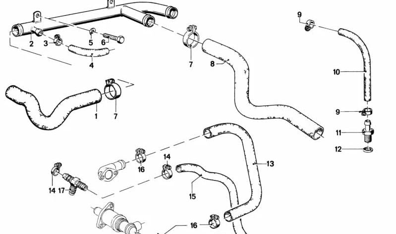 Tubo de refrigeración OEM 11611261204 para BMW E12, E24, E23. Original BMW.
