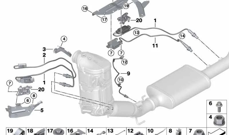 Soporte sensor lambda OEM 13628594517 para BMW F40, F44, F45, F46, F48, F39 y MINI F54, F55, F56, F57, F60. Original BMW y MINI.