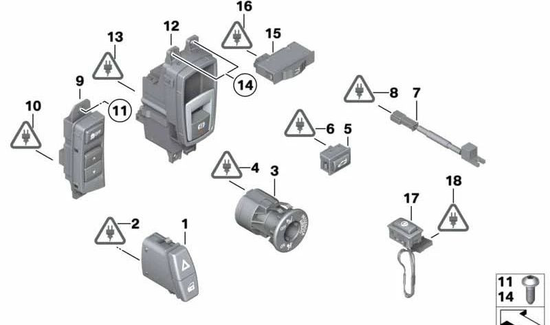 Interruptor de luces de emergencia y cierre centralizado OEM 61316919506 para BMW E60, E60N, E61, E61N, E63, E63N, E64, E64N, E84, E83, E83N, E70, E70N, E71, E72, E89. Original BMW.