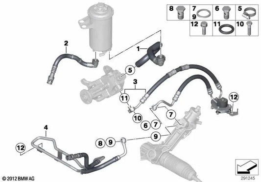 Tubo elástico servodirección OEM 32416852877 para BMW X5 (E70) xDriveM50d, X6 (E71) xDriveM50d. Original BMW.